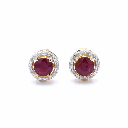 Ruby Earrings Diamonds 1.2 Carats 14K Yellow Gold