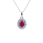 Ruby Floral Pendant With Diamonds 0.92 Carats 10K White Gold