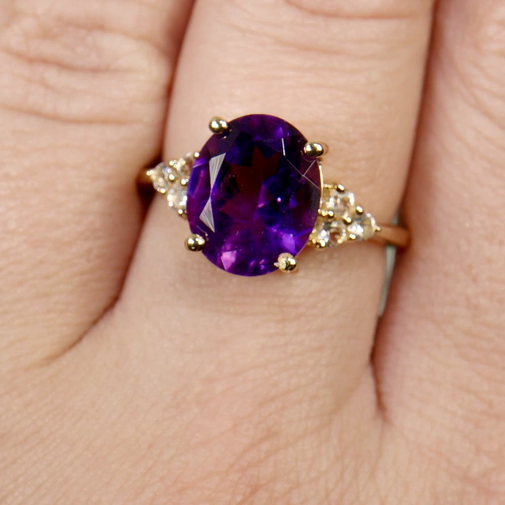 Natural Amethyst Ring With White Topaz 3.43 Carats Gold Plated Silver
