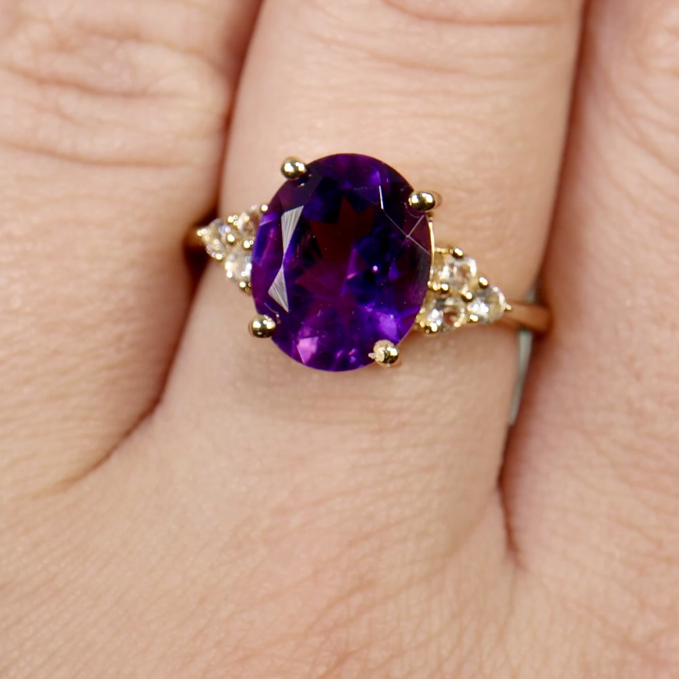 Natural Amethyst Ring With White Topaz 3.43 Carats Gold Plated Silver