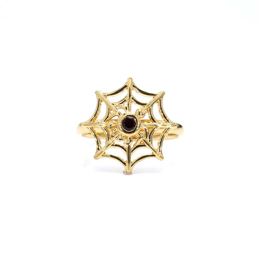 Garnet Spider Web Ring 0.1 Carats Gold Plated Silver