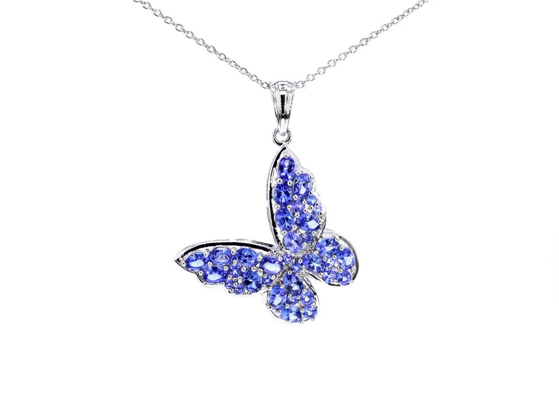 Tanzanite Butterfly Pendant 3.72 Carats Sterling Silver
