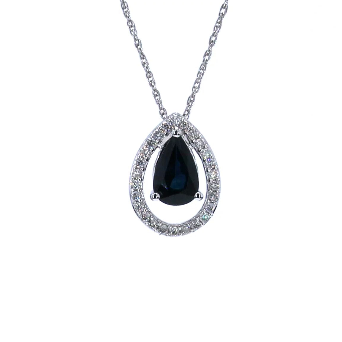 Blue Sapphire Pendant With Diamonds 1.12 Carats 14K White Gold