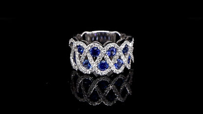 Blue Sapphire Ring With Diamonds 3 Carats 18K White Gold