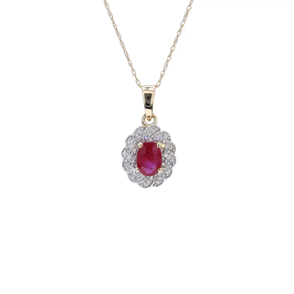 Ruby Pendant With Diamonds 0.92 Carats 10K Yellow Gold