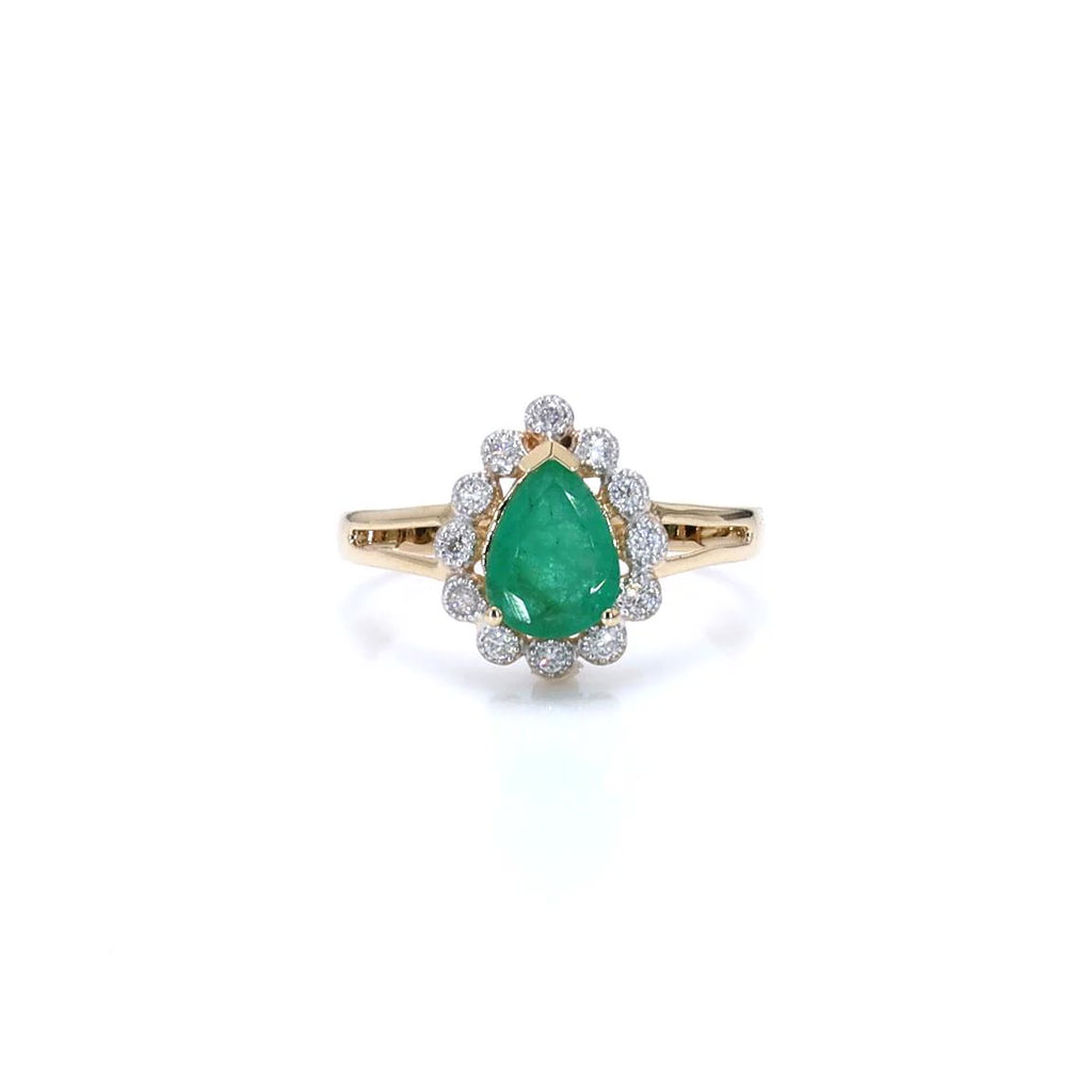 Zambian Emerald Ring With Diamonds 1.18 Carats 10K Yellow Gold