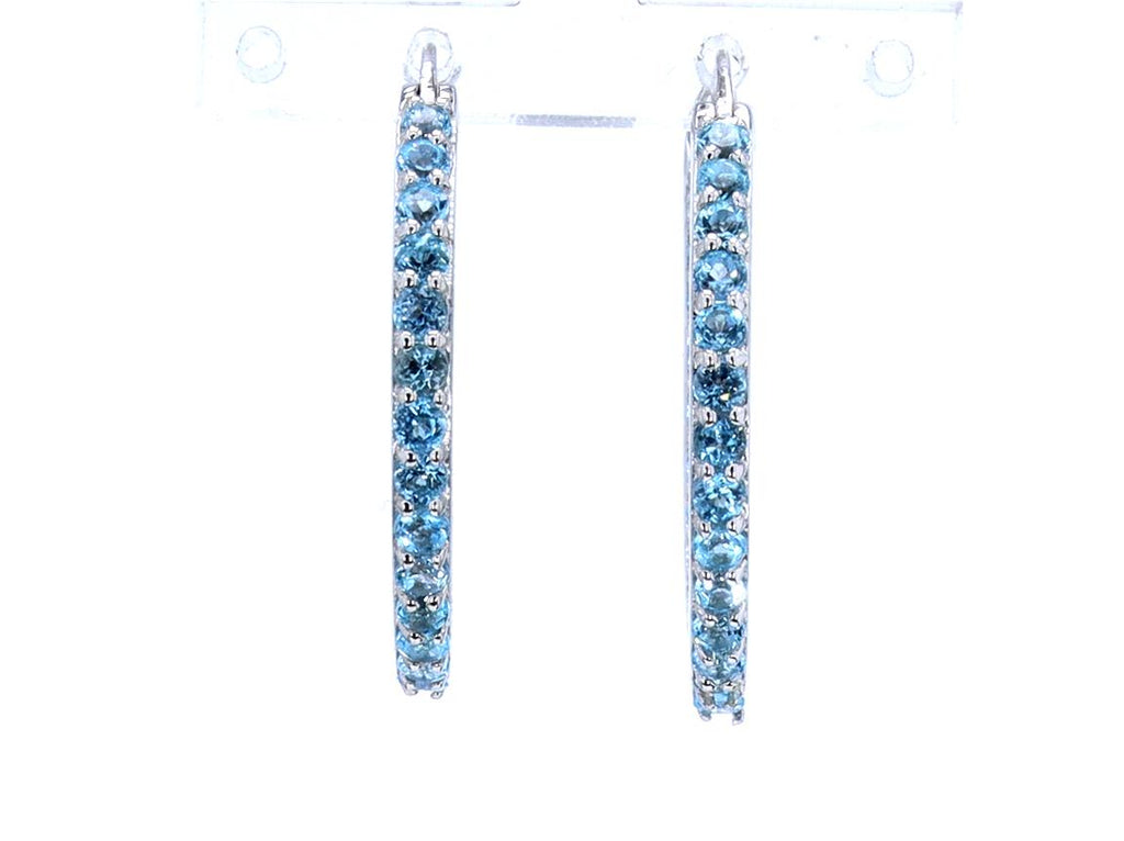 Swiss Blue Topaz Hoop Earrings 1.72 Carats Sterling Silver