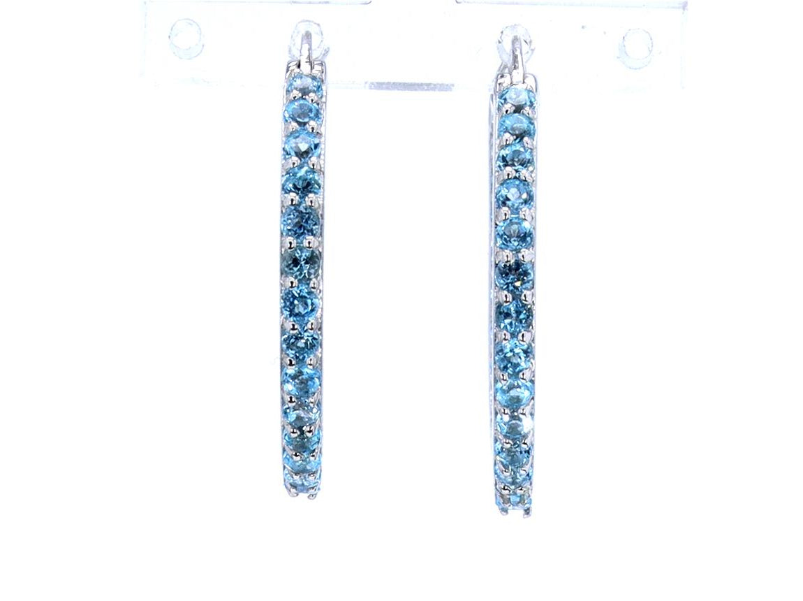 Swiss Blue Topaz Hoop Earrings 1.72 Carats Sterling Silver