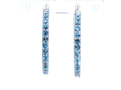 Swiss Blue Topaz Hoop Earrings 1.72 Carats Sterling Silver