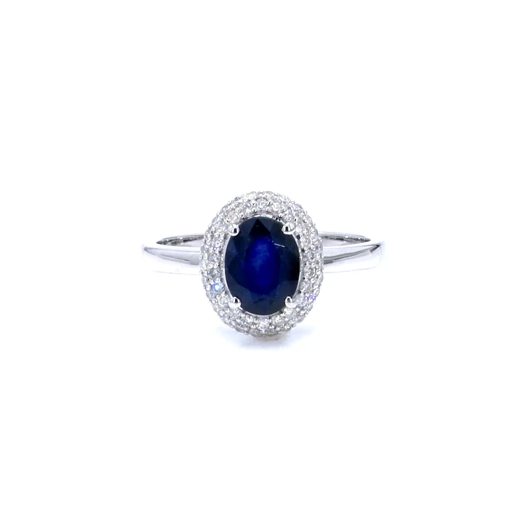 Blue Sapphire Ring With Diamonds 1.82 Carats 14K White Gold