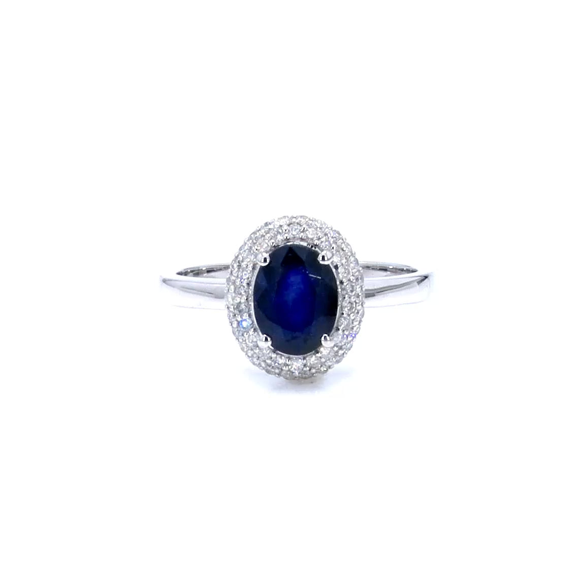 Blue Sapphire Ring With Diamonds 1.82 Carats 14K White Gold