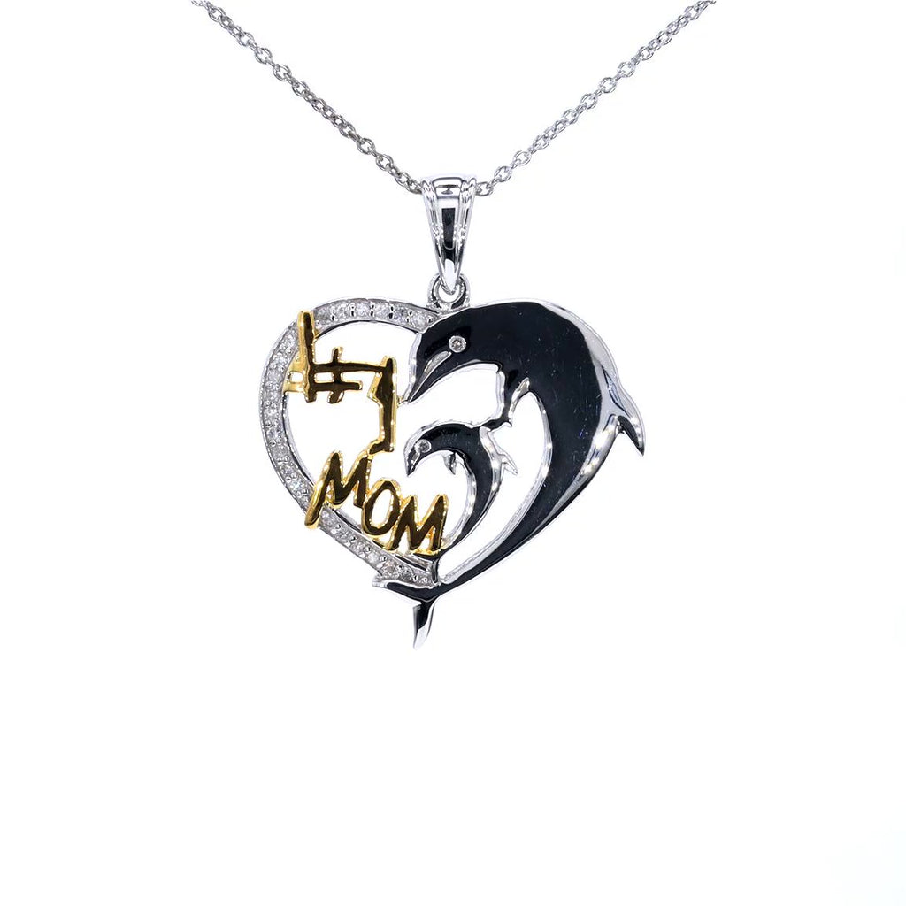 Diamond Mom Pendant 0.12 Carats Sterling Silver