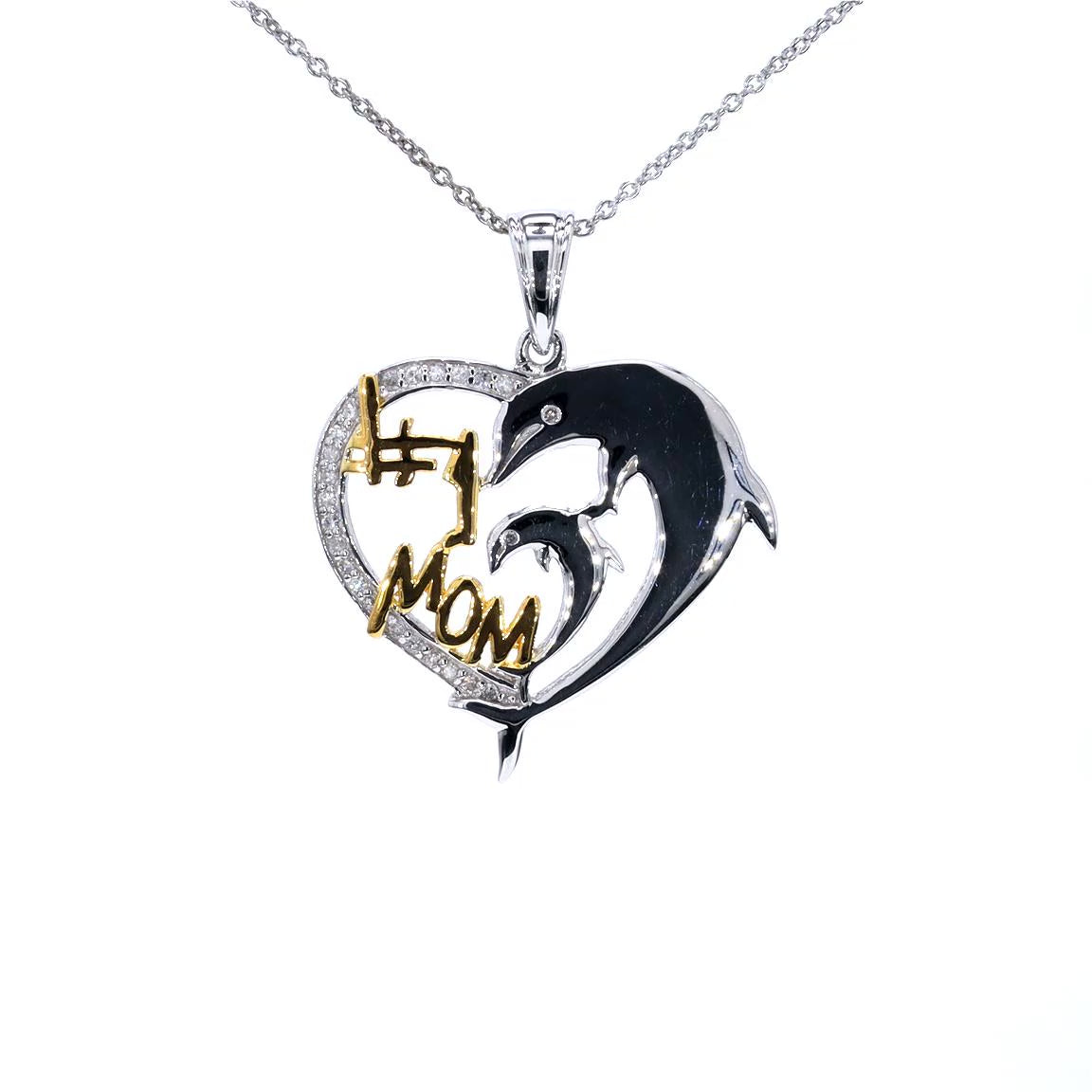 Diamond Mom Pendant 0.12 Carats Sterling Silver