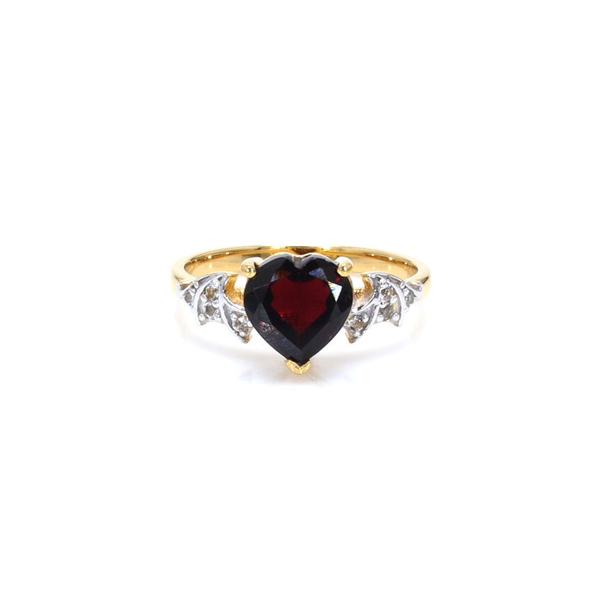 Garnet Bat Ring With White Topaz 2.26 Carats Gold Plated Silver