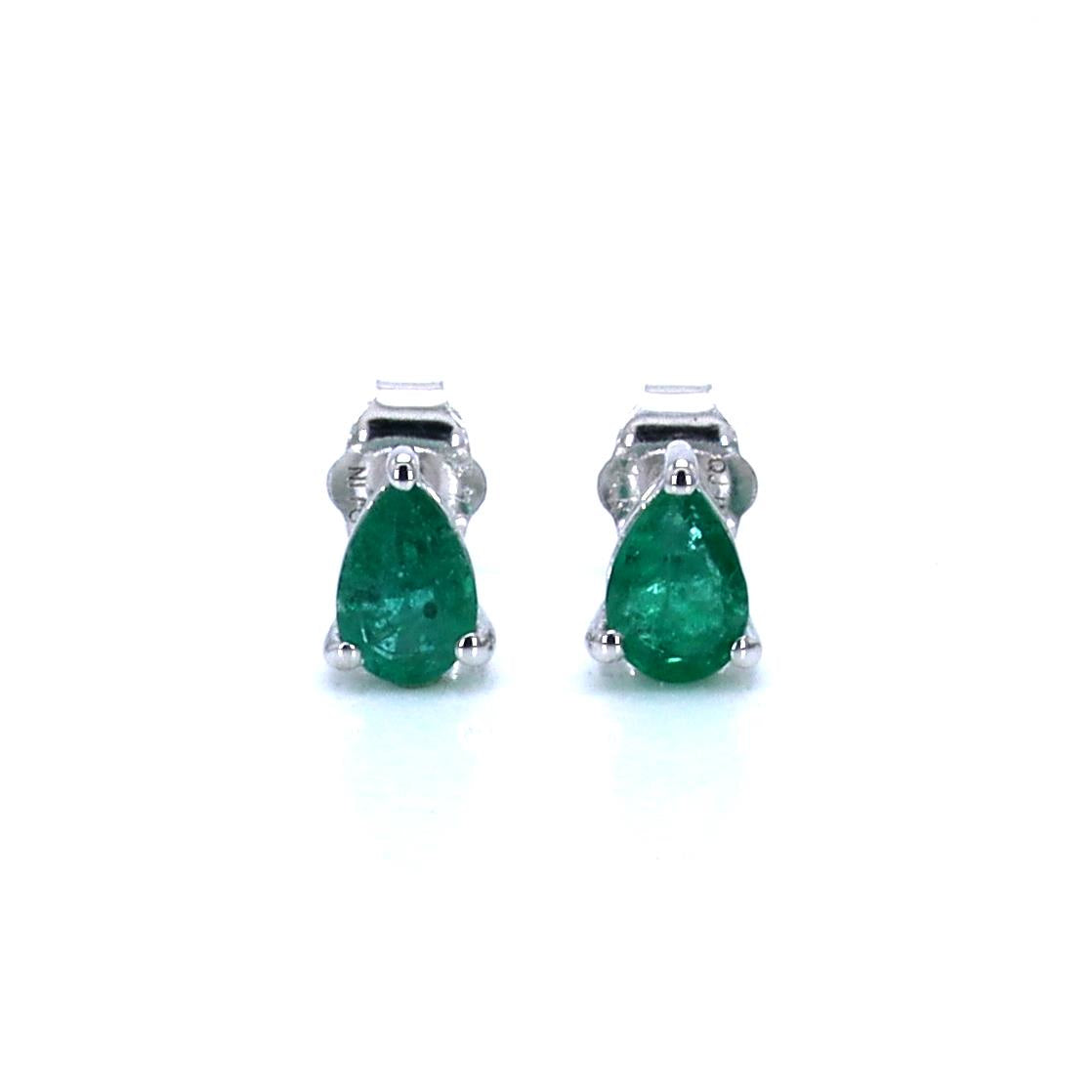 Zambian Emerald Stud Earrings 0.68 Carats 14K White Gold