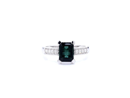 Natural Green Tourmaline Ring With Diamonds 1.88 Carats 14K White Gold