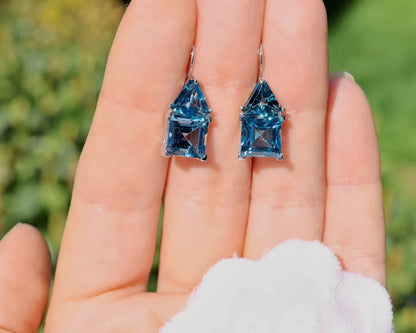 Blue Topaz Earrings 9.71 Carats 18K White Gold