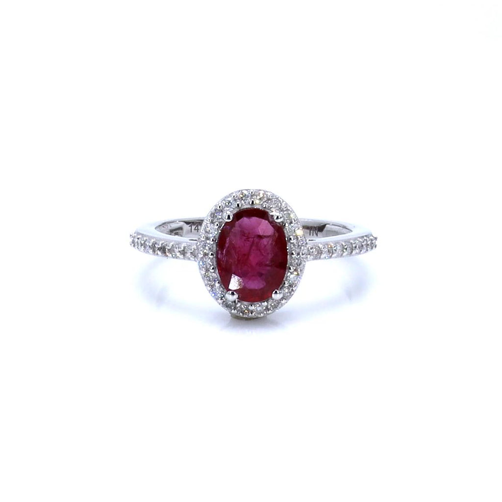 Ruby Ring With Diamonds 1.7 Carats 14K White Gold