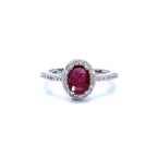 Ruby Ring With Diamonds 1.7 Carats 14K White Gold
