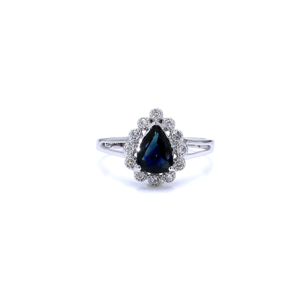 Blue Sapphire Ring With Diamonds 1.42 Carats 10K White Gold