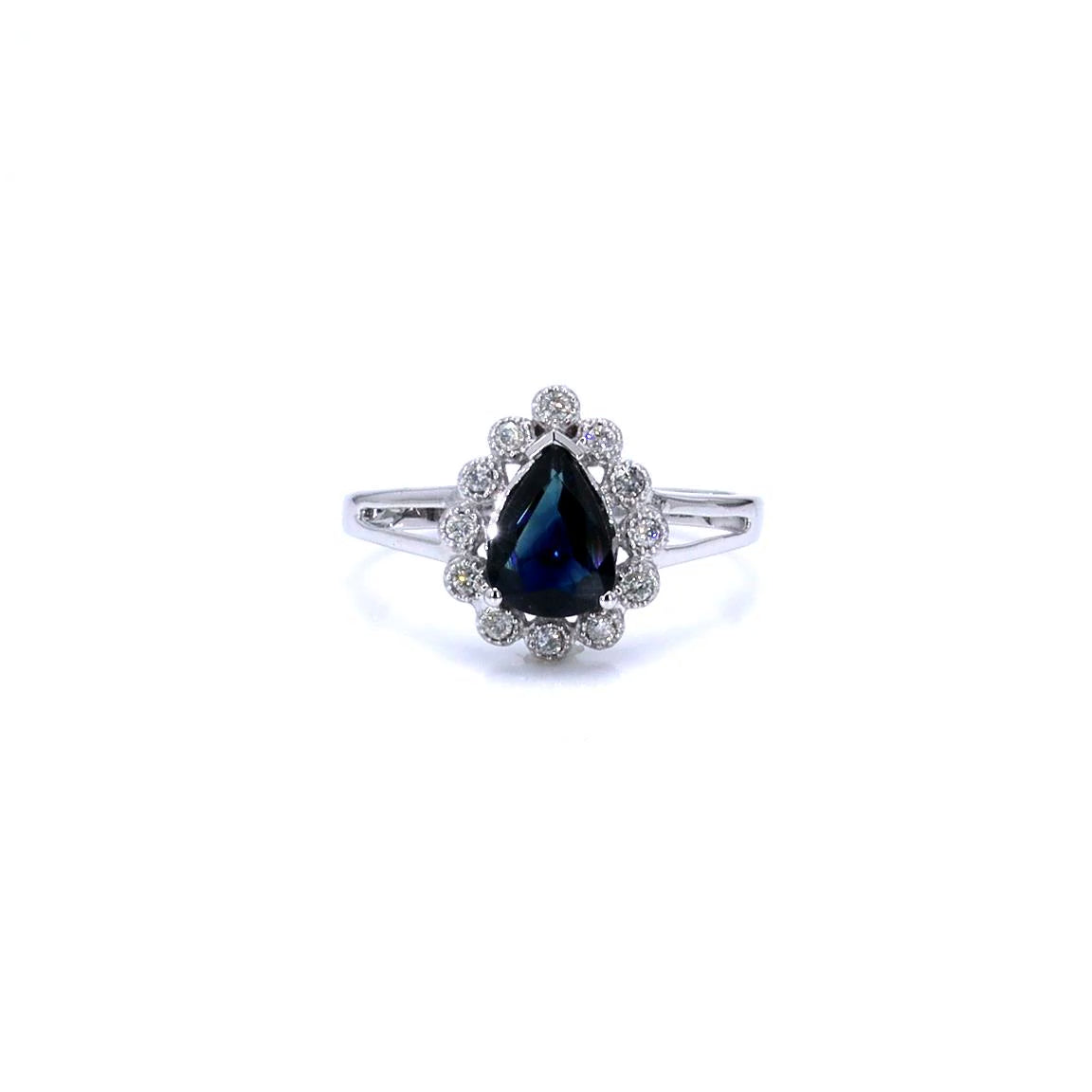 Blue Sapphire Ring With Diamonds 1.42 Carats 10K White Gold