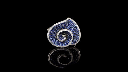 Blue Sapphire and Diamond Flower Cocktail Ring 1.21 Carats 18K Gold