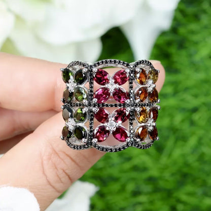 Multicolored Tourmaline Ring Topaz Spinel 8.38 Carats