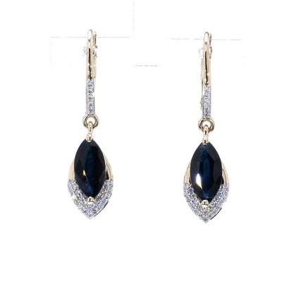 Blue Sapphire Dangle Earrings Diamonds 2.7 Carats 14K Yellow Gold