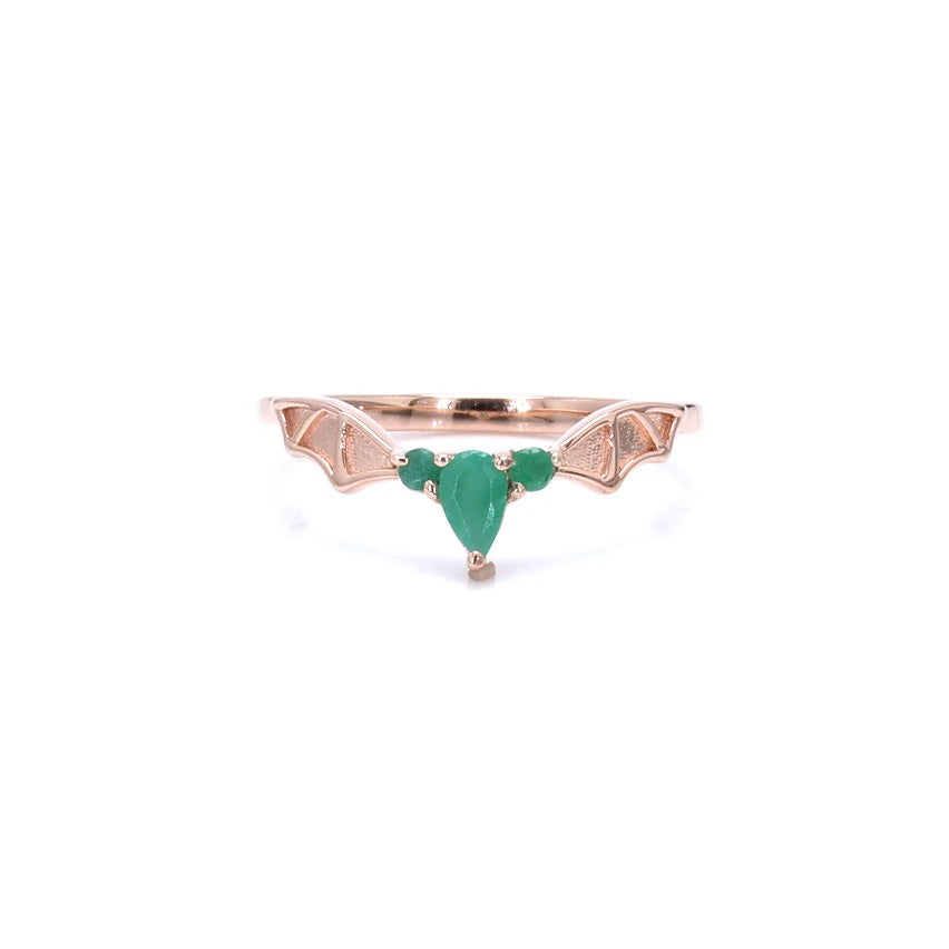 Emerald Bat Ring 0.26 Carats Gold Plated Silver