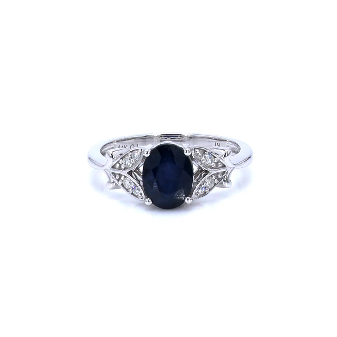 Blue Sapphire Ring With Diamonds 1.58 Carats 14K White Gold