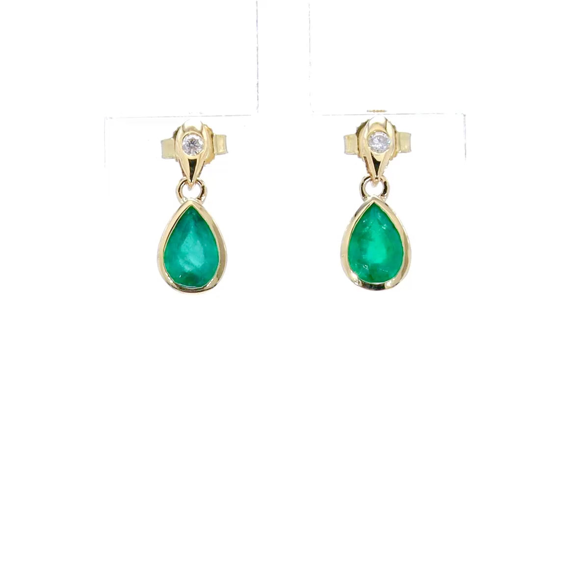 Zambian Emerald Earrings With Diamonds 1.32 Carats 10K Yellow Gold