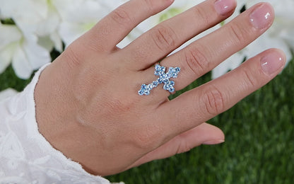 Swiss Blue Topaz Cross Ring 2.18 Carats