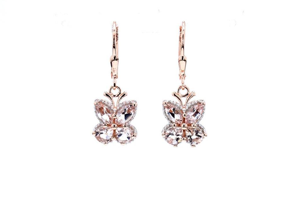 Morganite Butterfly Earrings 1.87 Carats 18K Rose Gold Plated Silver