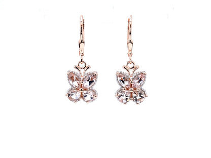 Morganite Butterfly Earrings 1.87 Carats 18K Rose Gold Plated Silver