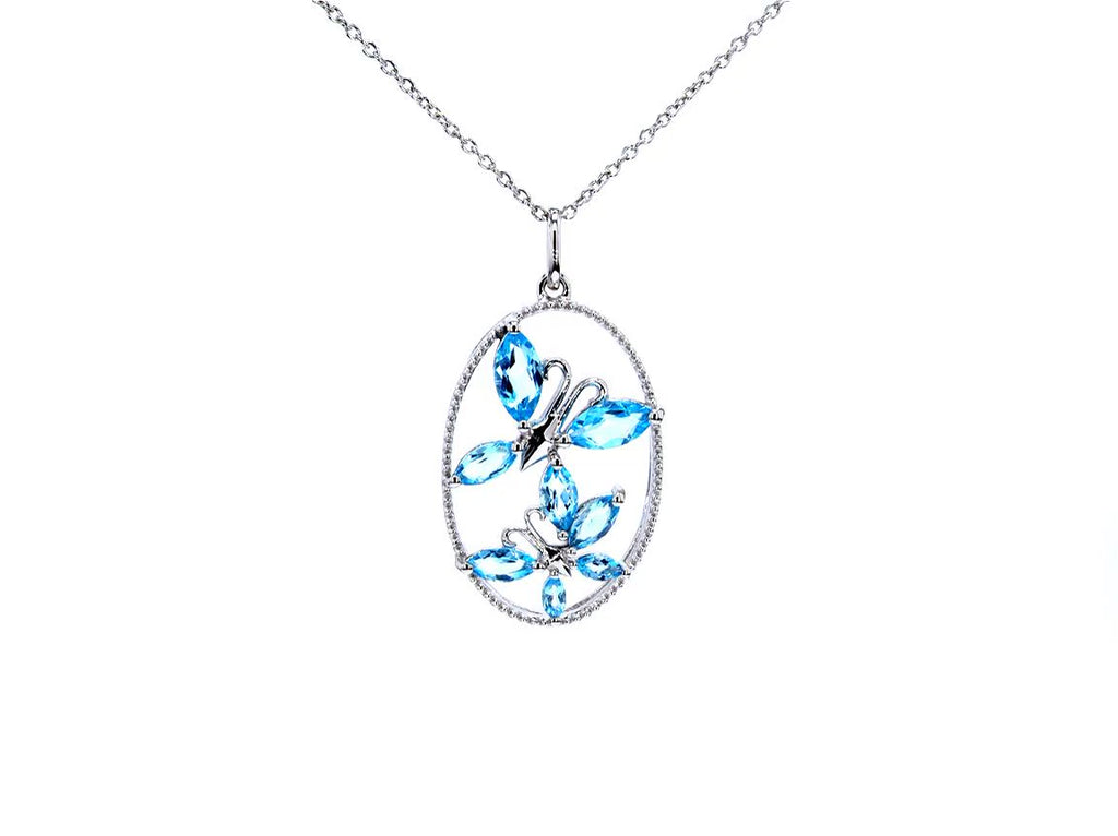 Swiss Blue Topaz Butterfly Pendant 2.62 Carats Sterling Silver