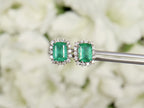 IGI Certified Emerald Stud Earrings Diamond Halo 4.49 Carats 18K Gold