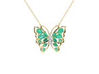 Emerald Butterfly Necklace White Zircon 2.52 Carats Gold Plated Silver