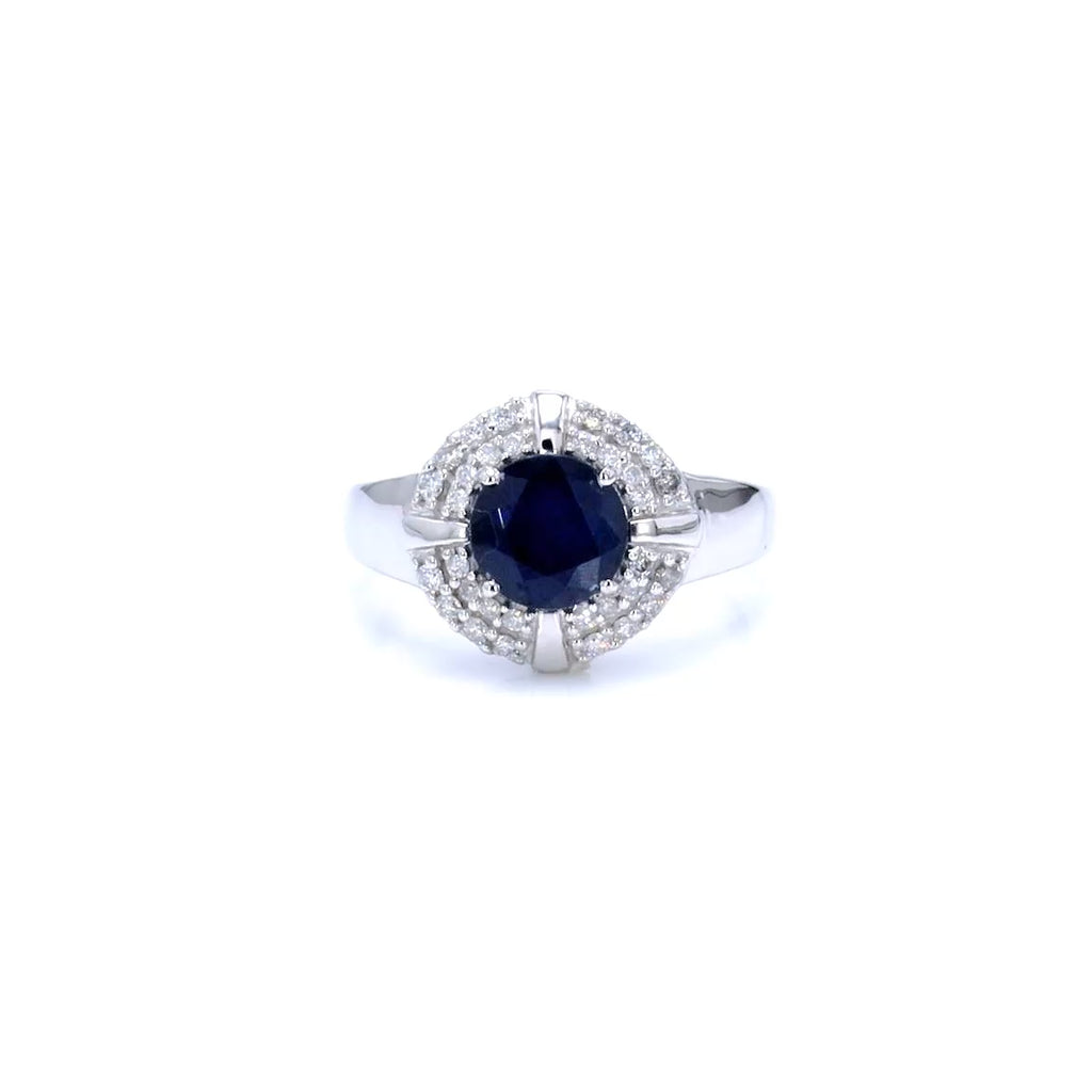Natural Sapphire Ring With Diamonds 1.66 Carats 10K White Gold