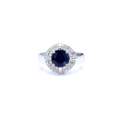 Natural Sapphire Ring With Diamonds 1.66 Carats 10K White Gold