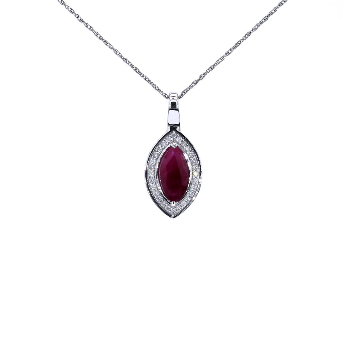 Ruby Pendant With Diamonds 1.5 Carats 10K White Gold