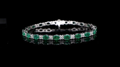 Emerald Bracelet Diamond Links 8.5 Carats 18K White Gold