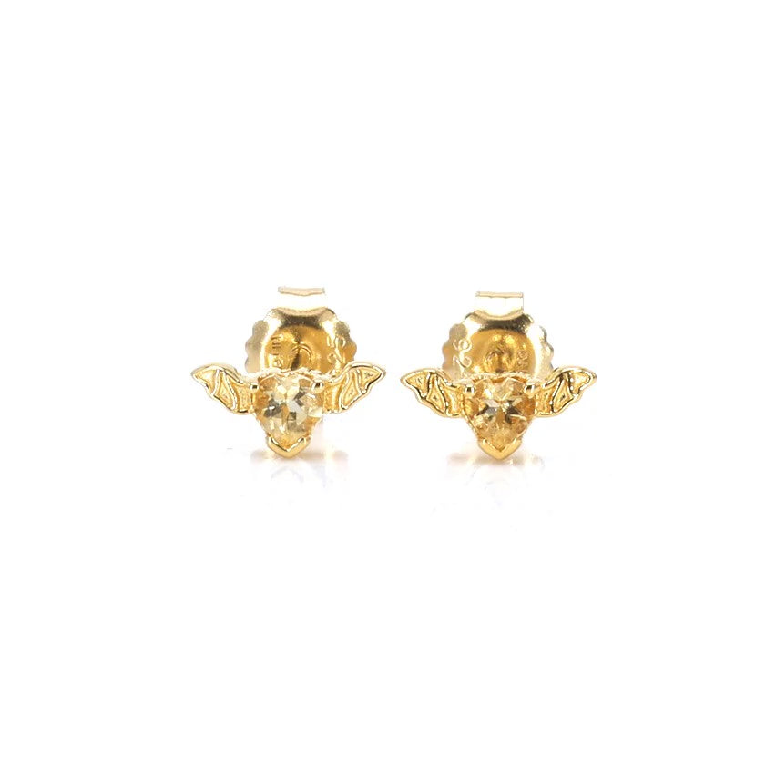 Citrine Bat Stud Earrings 0.34 Carats Gold Plated Silver