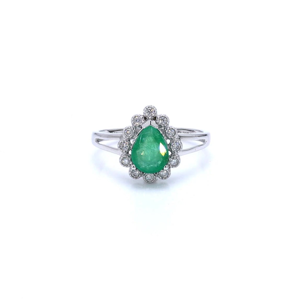 Zambian Emerald Ring With Diamonds 1.18 Carats 10K White Gold