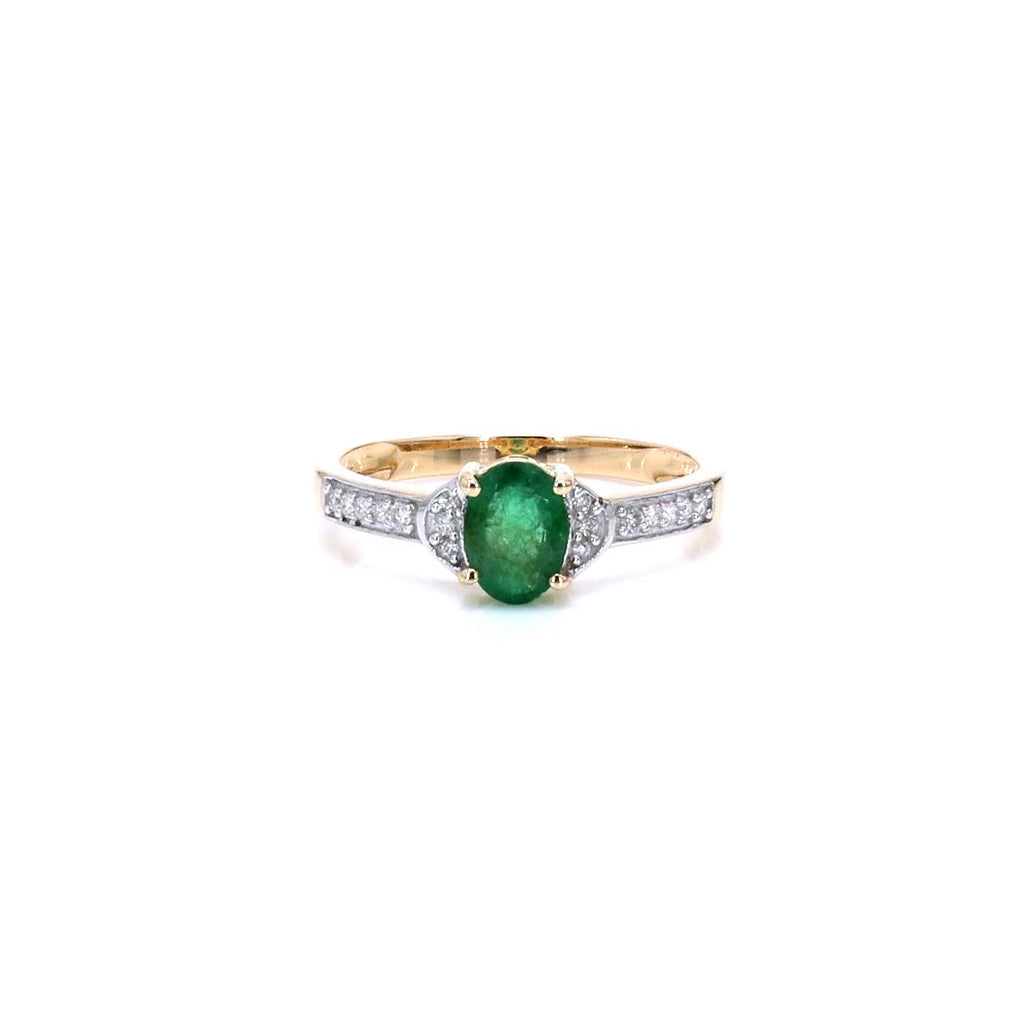 Zambian Emerald Ring With Diamonds 0.79 Carats 10K Yellow Gold