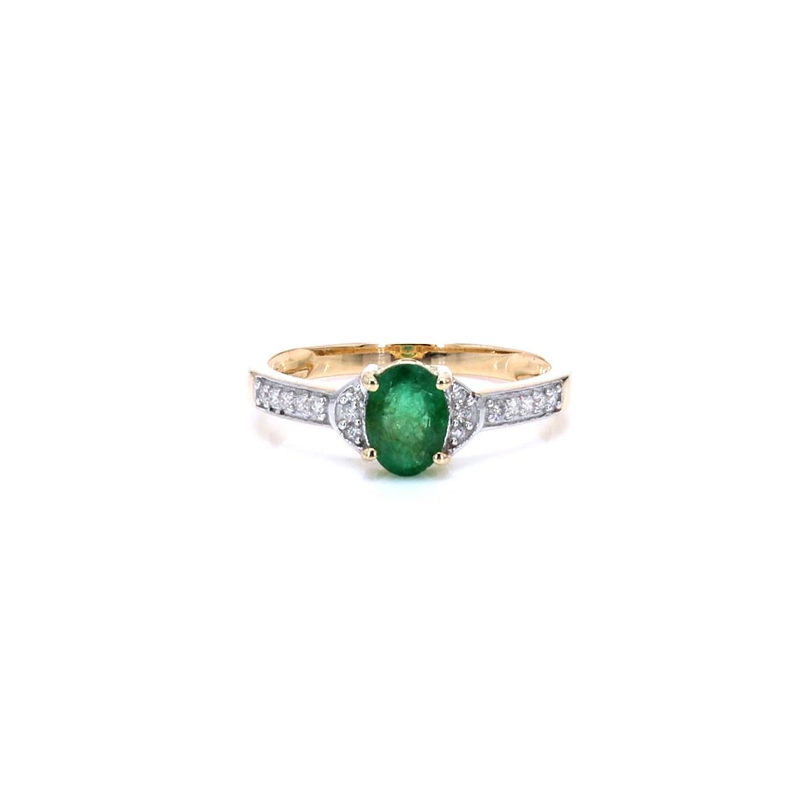 Zambian Emerald Ring With Diamonds 0.79 Carats 10K Yellow Gold