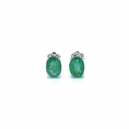 Zambian Emerald Earrings 2.38 Carats 10K White Gold