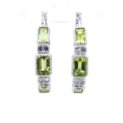 Peridot Hoop Earrings White Topaz 2.4 Carats Sterling Silver