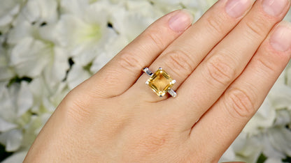 Asscher Cut Citrine Ring White Topaz 4.89 Carats