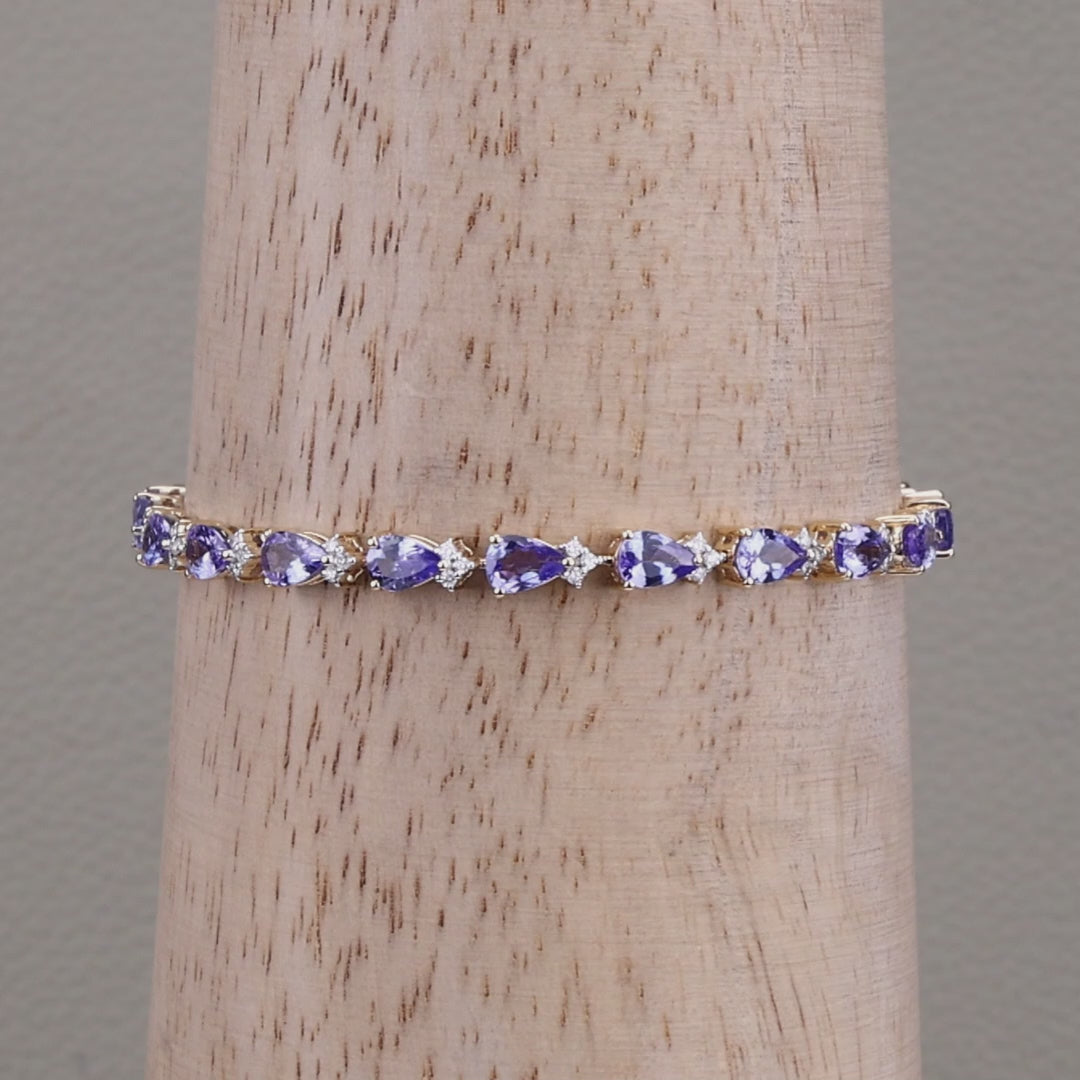 Tanzanite Tennis Bracelet Diamonds 8.2 Carats 14K Yellow Gold