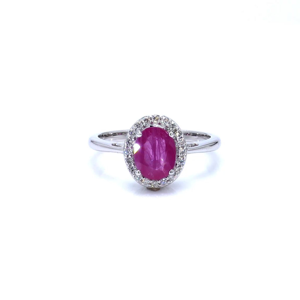 Ruby Ring With Diamonds 1.8 Carats 14K White Gold